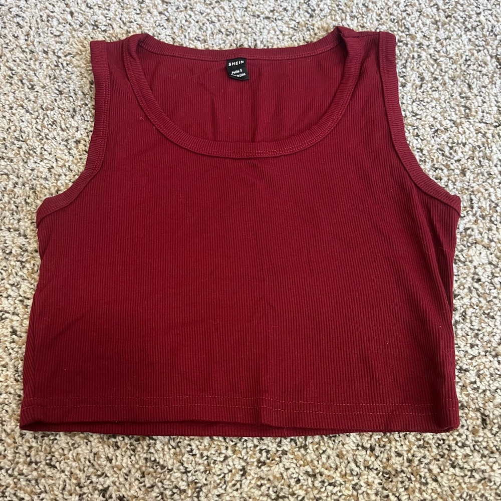 Shein Women's Cropped Tank Top - Burgundy